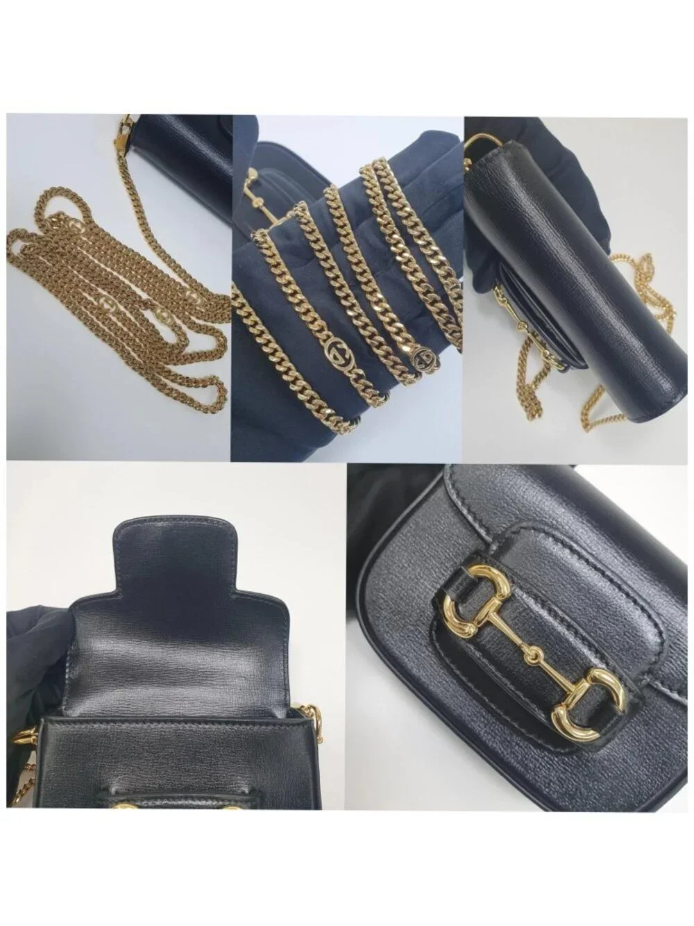 Authentic Gucci Horsebit 1955 Mini Chain Crossbody Black Leather